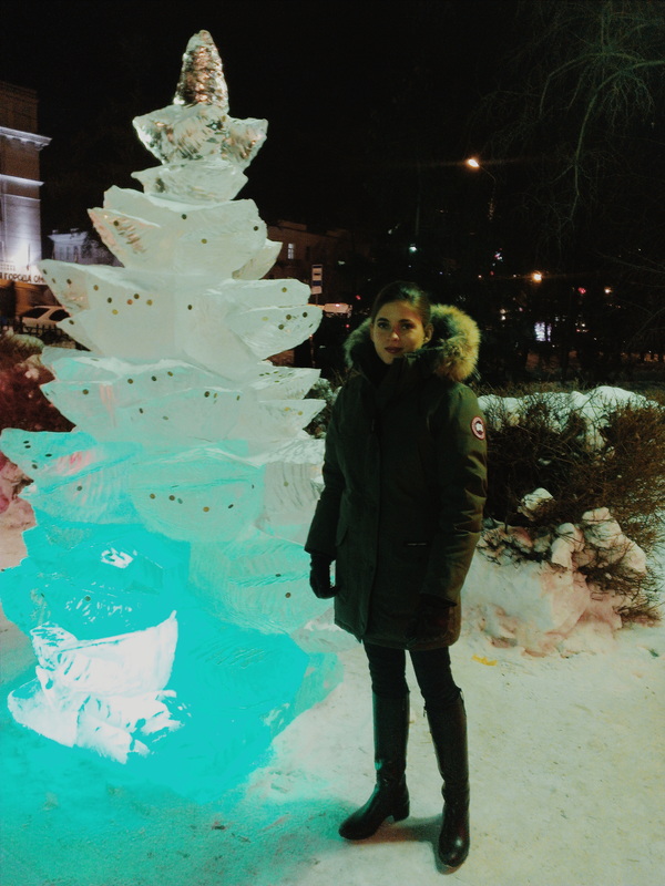 At one of the ice sculptures in Omsk